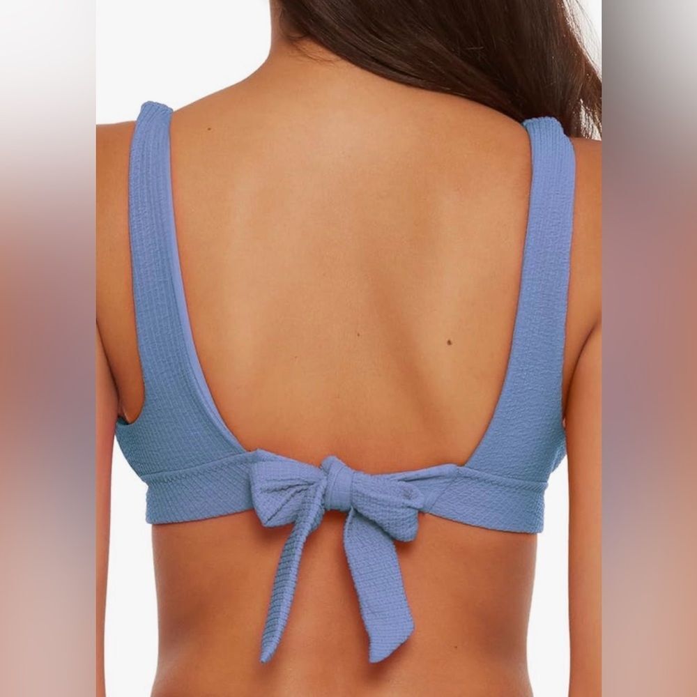 BECCA Pucker Up Halter Bikini Top Mist Blue Adjustable Tie Back D XL NWT - Picture 3 of 10